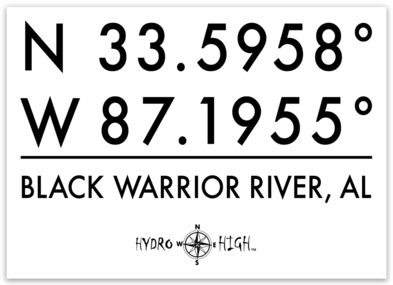 Black Warrior GPS Coordinates Sticker 4" x 2.9"