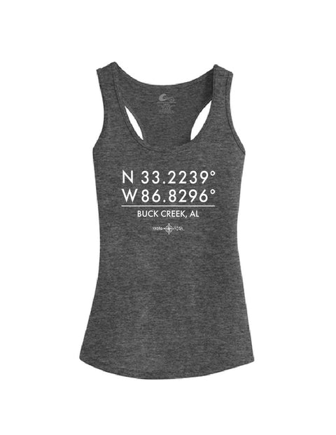 Buck Creek GPS Coordinates Ladies Racerback