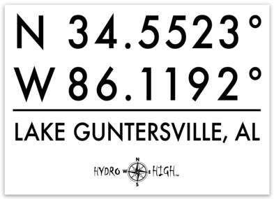 Lake Guntersville GPS Coordinates Sticker 4" x 2.9"