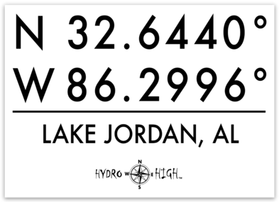 Lake Jordan GPS Coordinates Sticker 4" x 2.9"