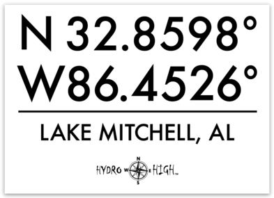 Lake Mitchell GPS Coordinates Sticker 4" x 2.9"