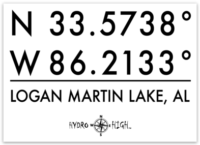 Logan Martin Lake GPS Coordinates Sticker 4" x 2.9"