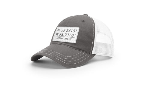 Medina Lake GPS Coordinates Trucker Hat
